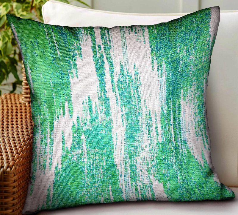 Plutus Brands Green Avalanche Green Ikat Luxury Outdoor/Indoor Throw Pillow