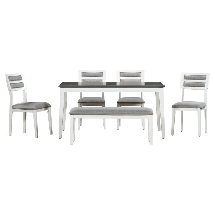 Whisen Classic and Traditional Style 6-Piece Dining Set with 4 Upholstered Chairs and Bench