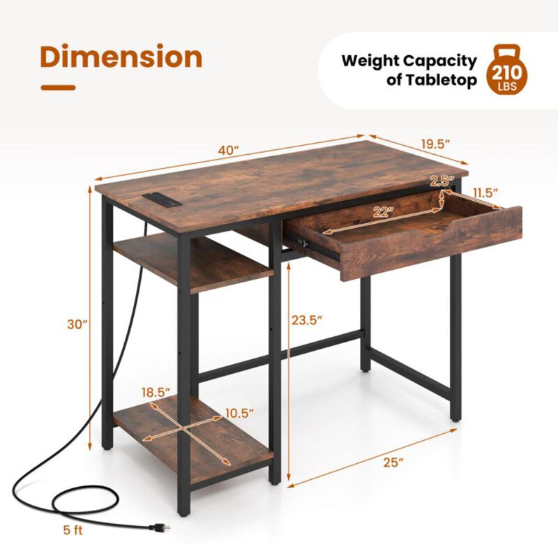 Hivvago Computer Desk with Charging Station and Drawer & Adjustable Shelf