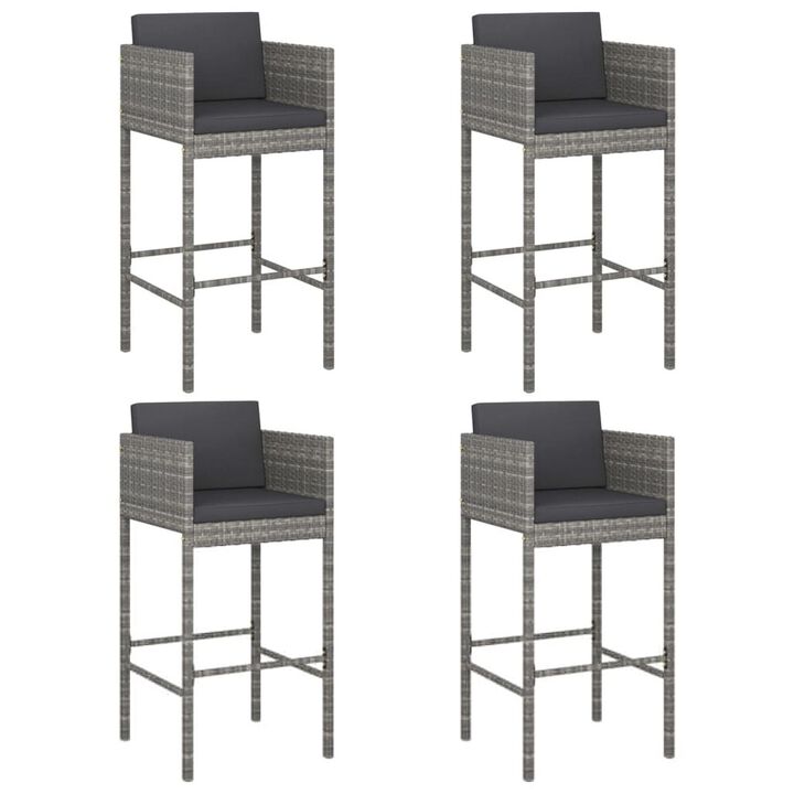 Lexy Outdoor Barstool Chairs Set of 4, Black Fabric and Gray Rattan - Benzara