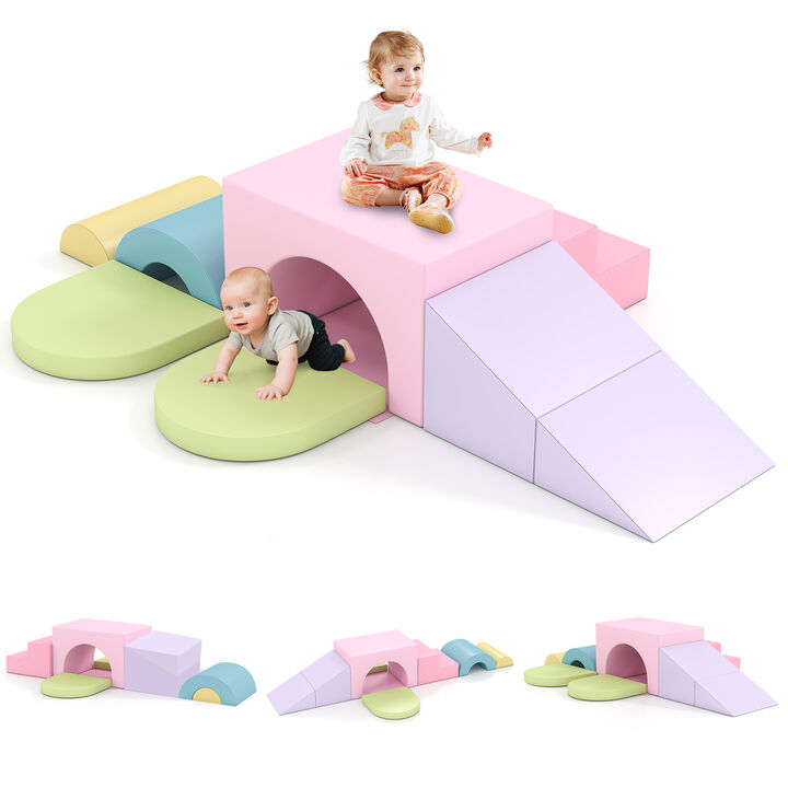 Toddler Soft Play Set, 7-Piece Foam Climbing Blocks with PU Leather