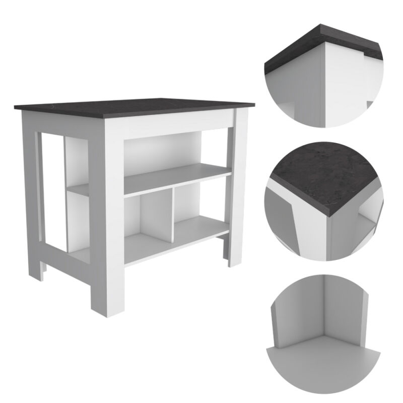 Meriden 2-Piece Kitchen Set, Kitchen Island and Pantry Cabinet, White and Onyx