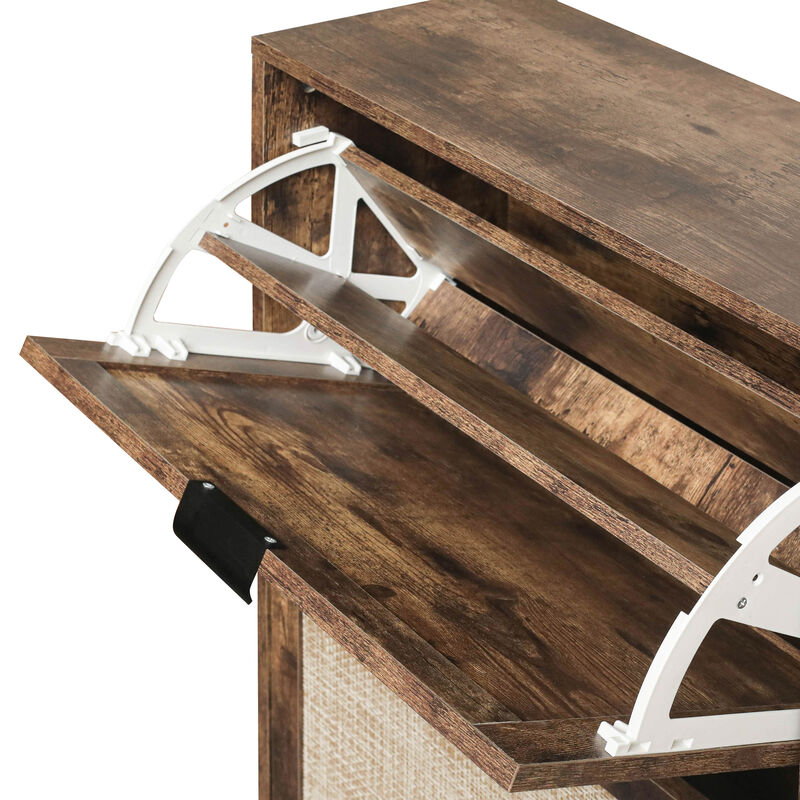 4 Door Shoe Rack, Freestanding Modern Shoe Storage Cabinet, for Entryway,Gray