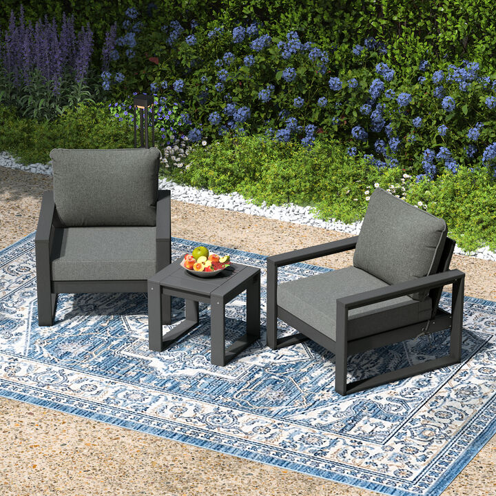 WestinTrends Outdoor Modern 3-Piece HDPE Patio Sofa Set with Side Table