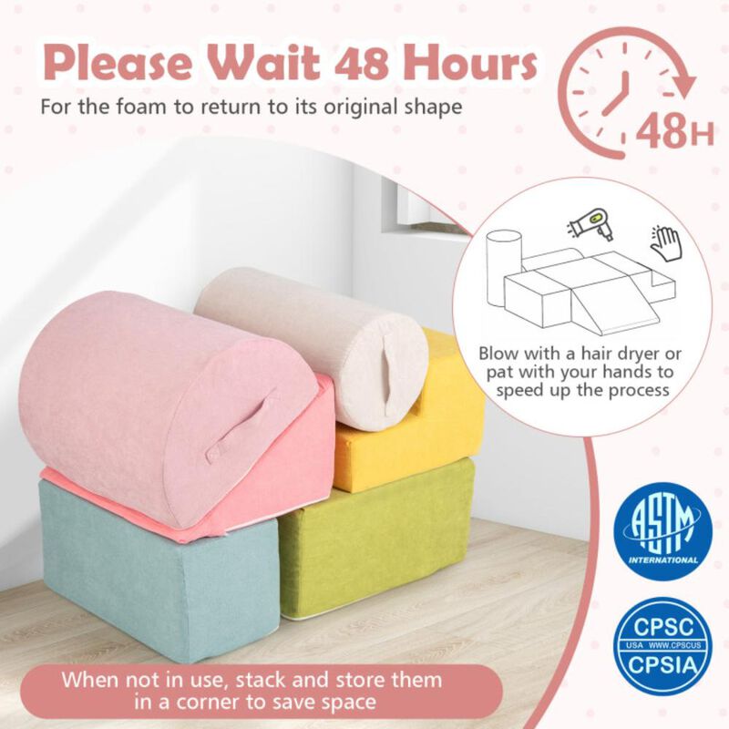 Hivvago 6-Piece Baby Climbing Blocks with 30D High-Density Foam and Carrying Handles