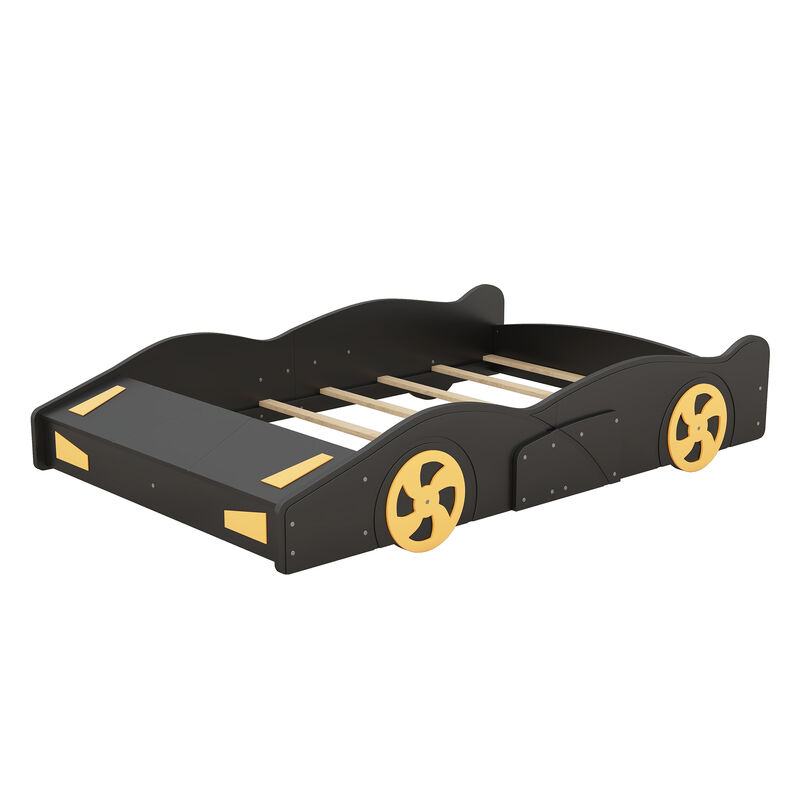 Merax Race Car-Shaped Platform Bed with Wheels and Storage