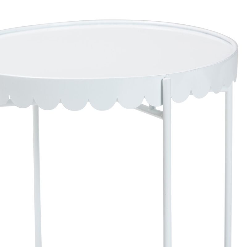 Baxton Studio Laverne White Metal Side Table with Scalloped Tray Top &ndash; Round Accent Table with Decorative Base for Indoor or Semi-Outdoor Use image number 3