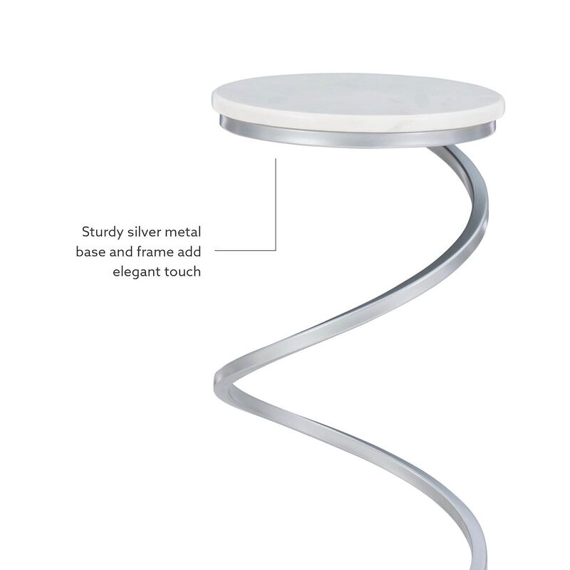 Linon Rian Spiral Drink Table Silver White Marble image number 7