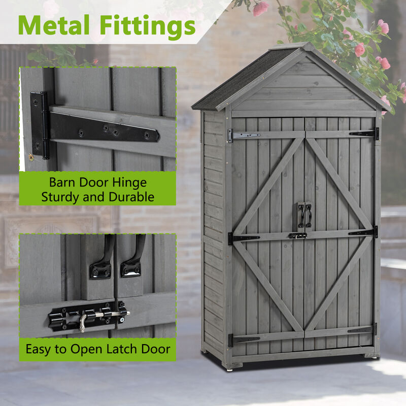Outdoor Storage Cabinet, Garden Wood Tool Shed, Outside Wooden Shed Closet with Shelves and Latch for Yard 39.56" x 22.04" x 68.89"