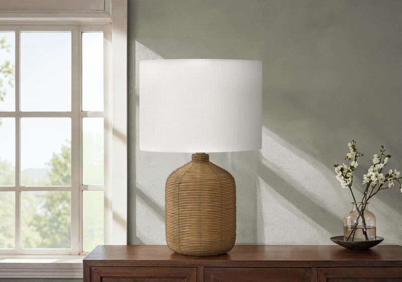 Monarch Specialties 9769, Brown, Modern Lighting 23" H Table Lamp Rattan Beige Shade, 14" L x 14" W x 22.5" H image number 3