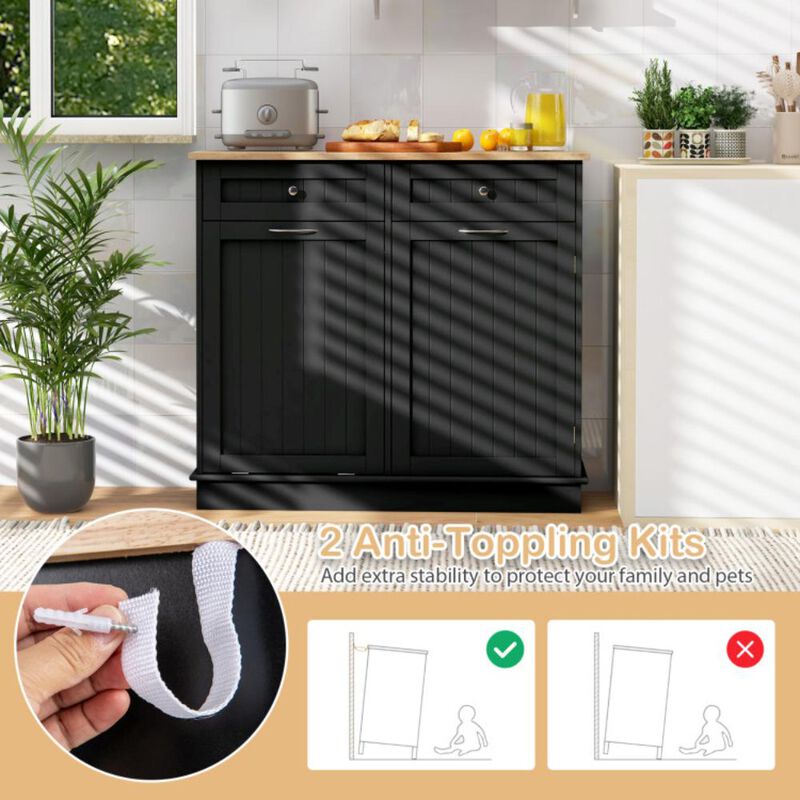 Hivvago Kitchen Tilt Out Trash Cabinet with 2 Drawers and Adjustable Shelf