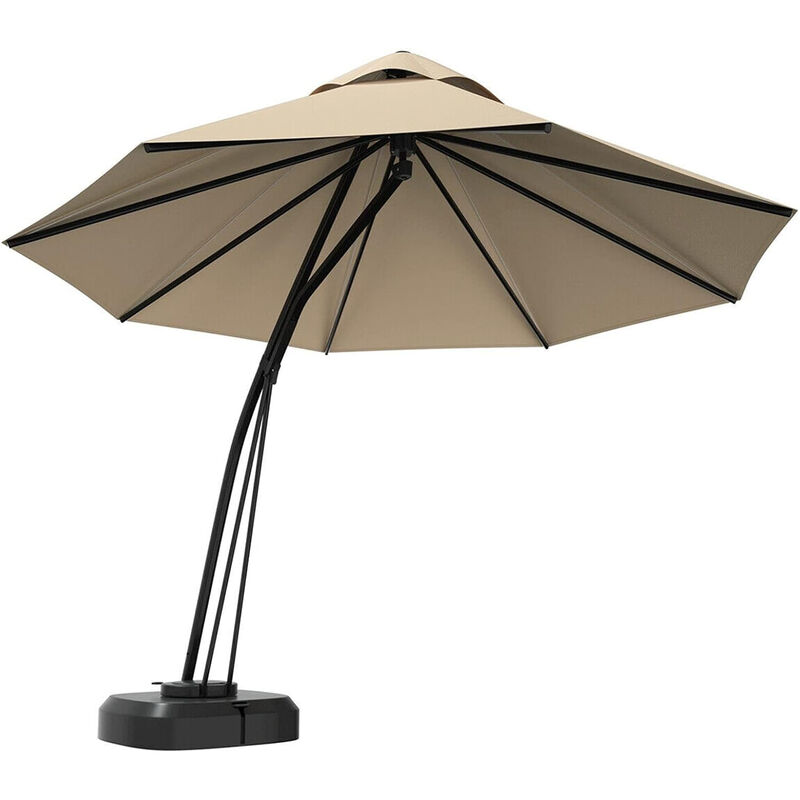 Mondawe 11 Feet Outdoor Cantilever Hanging Umbrella with Base and Wheels