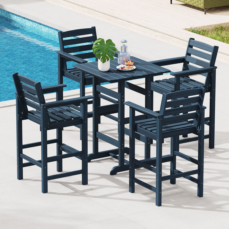 2-Pack Outdoor Adirondack Bar Chairs in Durable HDPE with Wide Armrests