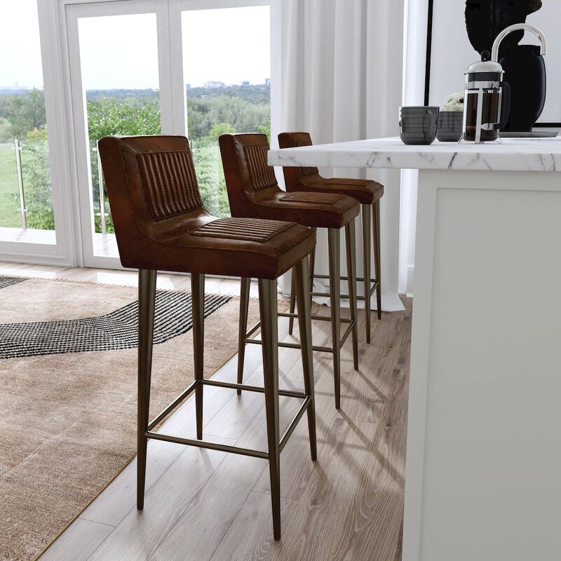 Butler Specialty Company Maxwell Leather 32 Bar Stool, Dark Brown