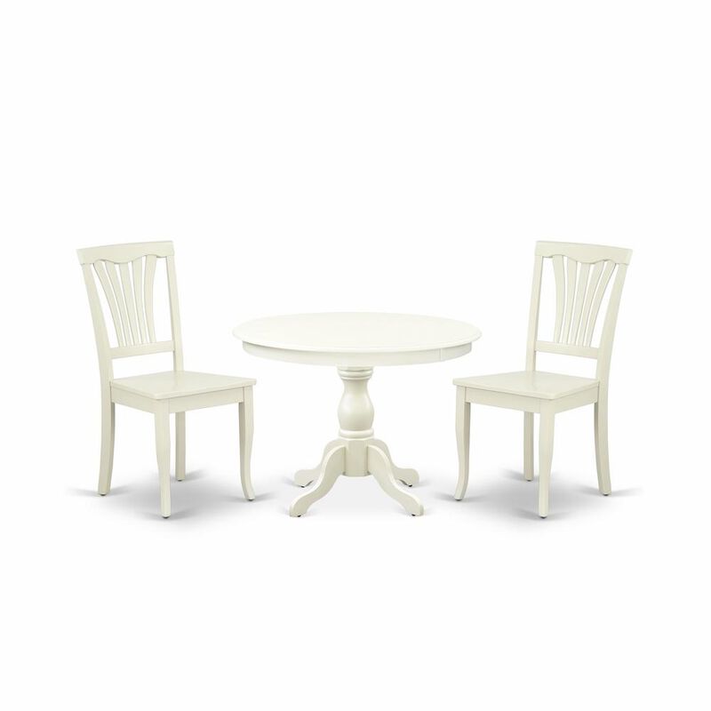 East West Furniture HBAV3-LWH-W 3 Piece Kitchen Set - Linen White Dinning Table and 2 Linen White Wooden Dining Chairs with Slatted Back - Linen White Finish