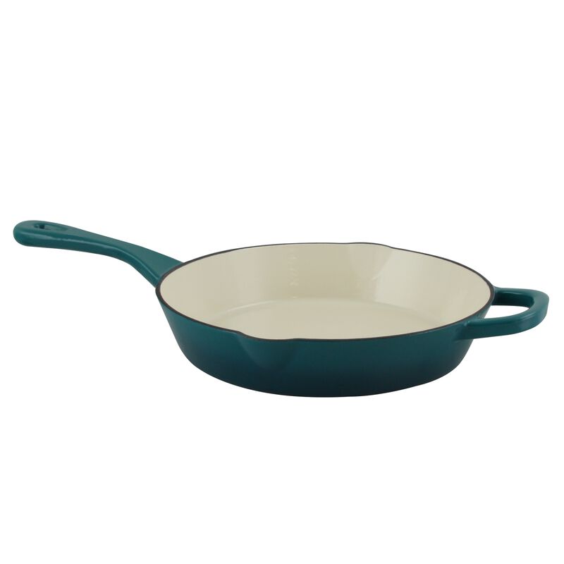 Crock Pot Artisan 10 in. Round Enameled Cast Iron Skillet in Teal Ombre