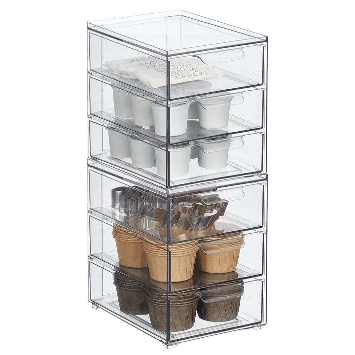 mDesign Plastic Stackable 3-Drawer Kitchen Storage Organizer - 2 Pack - Clear