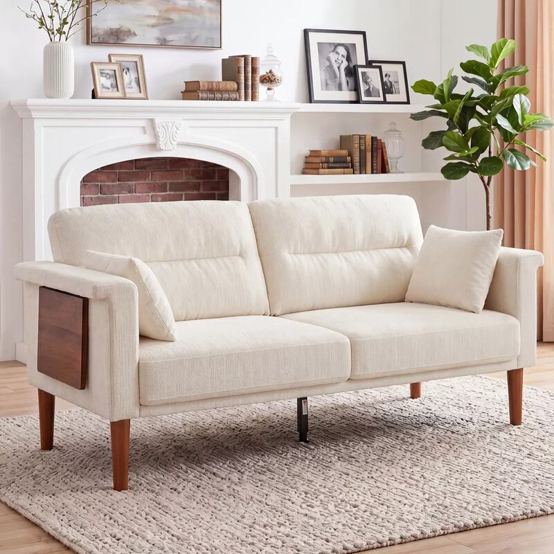 Vipbear 69" Chenille Loveseat Sofa with Foldable Side Tray Table, Thick Deep Cushion 2-Seater Couch image number 7