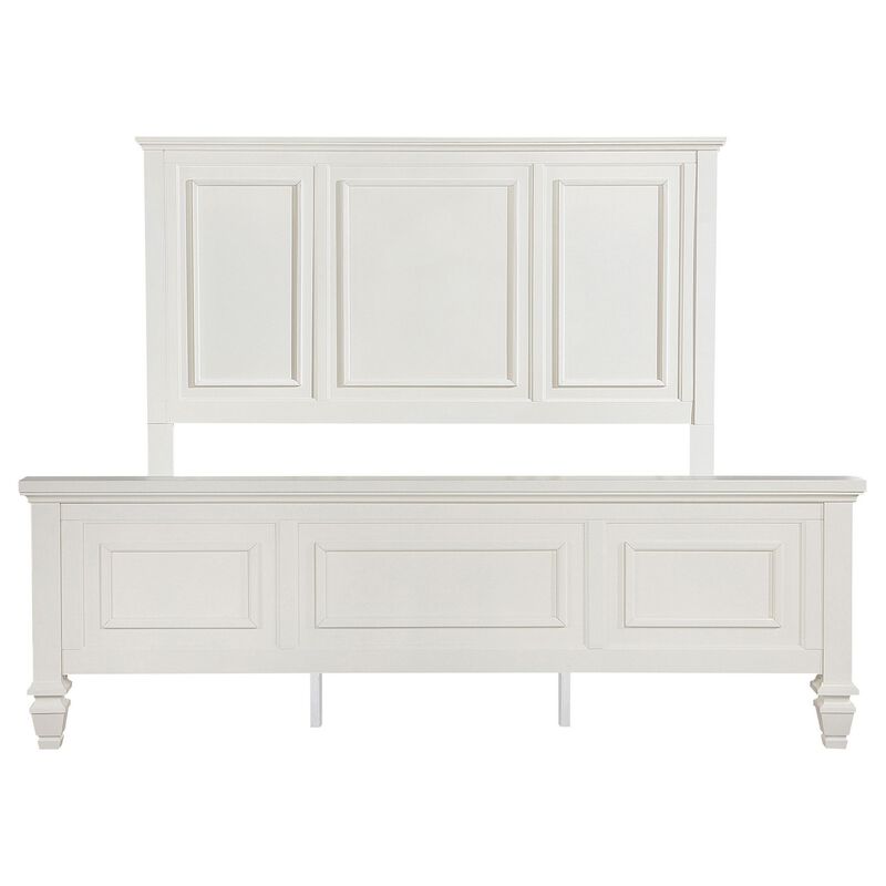 Lila King Bed, Picture Frame Panel Headboard, Farmhouse White Wood - Benzara