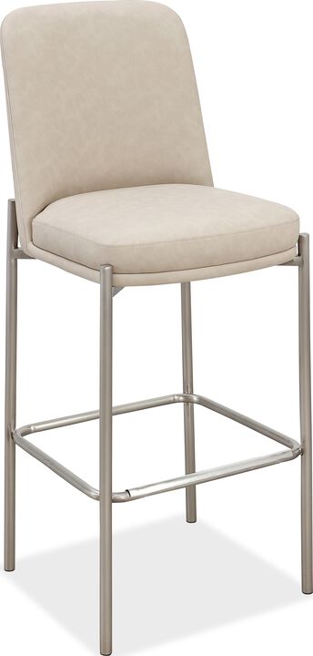 Dion Upholstered Bar Stool in Camel Synthetic Leather and Brushed Nickel Metal - Set of 2