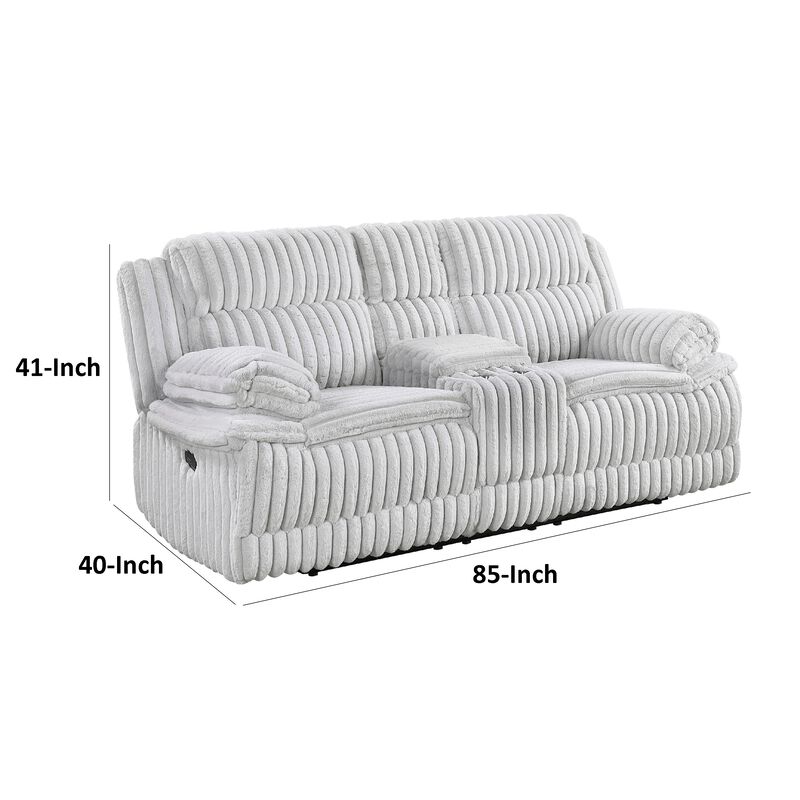 Rexy Manual Recliner Loveseat w Console, Light Gray Corduroy, 85 Inch - Benzara