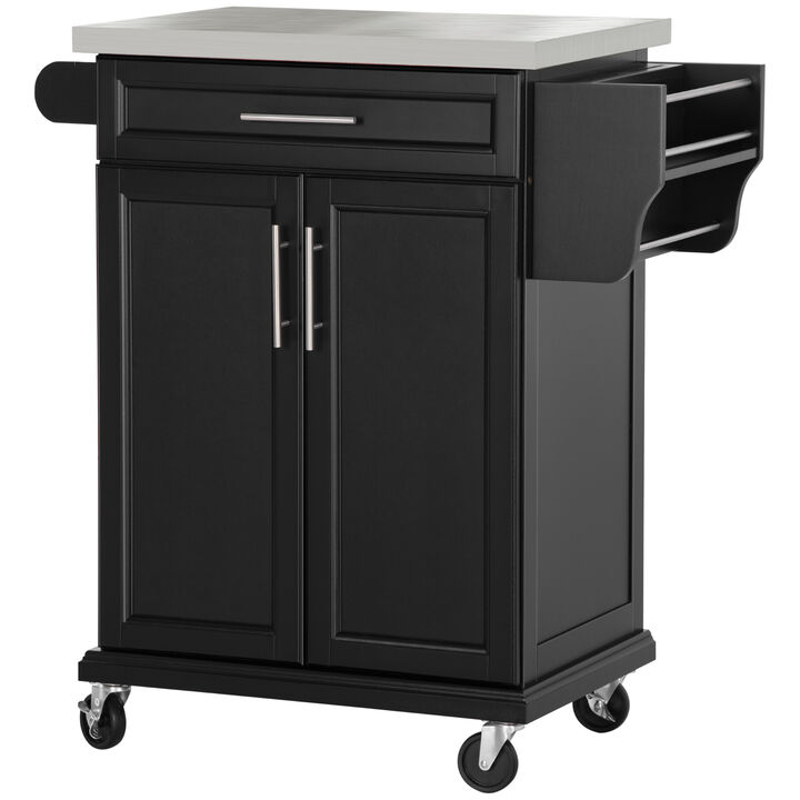 Wood Kitchen Island Cart Storage Box Cabinet  Drawer Trolley w/ Stainless Steel
