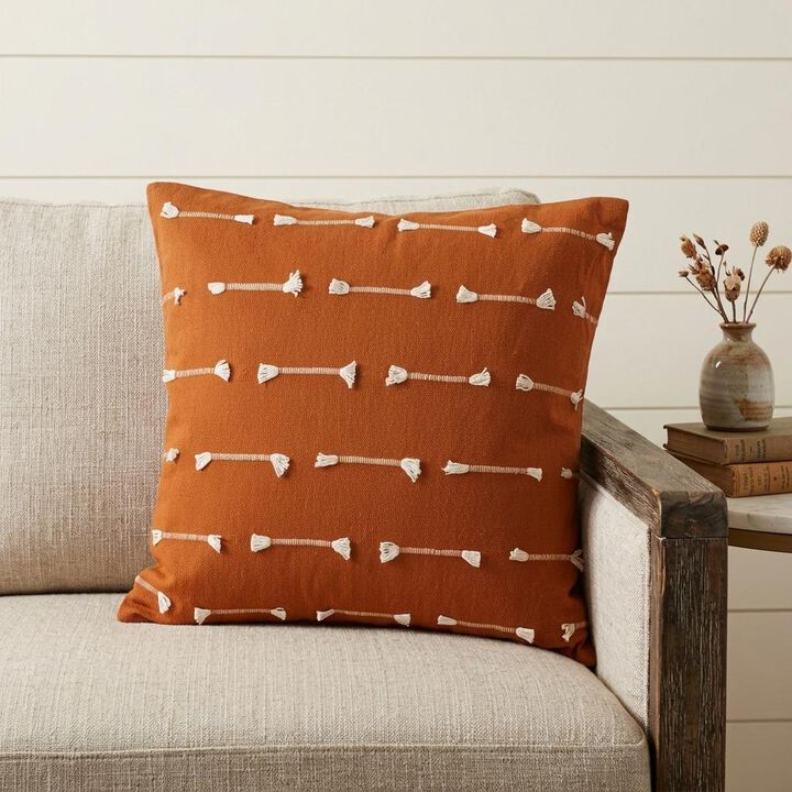 HomeRoots 18" Terra Cotta Striped Cotton Throw Pillow With Texture