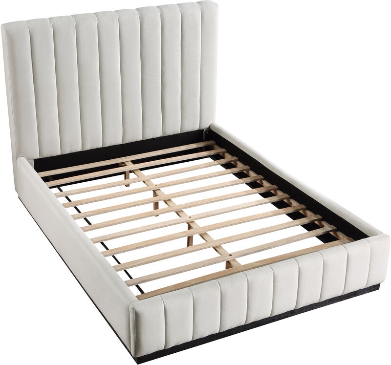 Meridian Furniture Lucia Beige Linen Textured Fabric Queen Bed