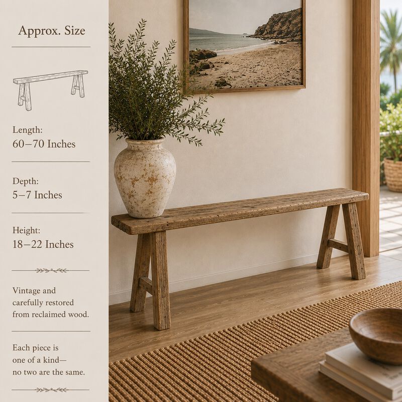 Vintage Reclaimed Wood Accent Bench in Natural image number 2