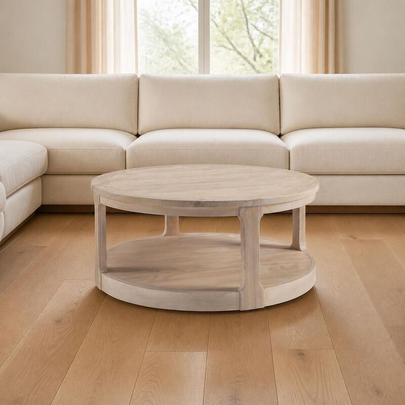 GOODSILO 40 Inch Large 2-Tier Round Wooden Center Coffee Table with Wheels, Rustic Style for Living Room Office Apartment image number 3