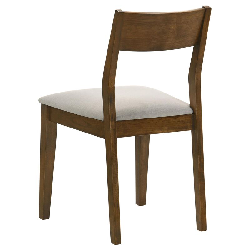Montena Dining Chair Set of 2, White Fabric Seat, Dark Brown Wood - Benzara