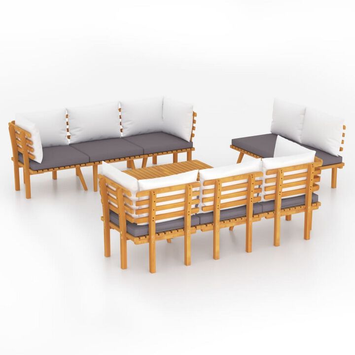 Roma 8pc Modular Outdoor Sofa and Table Set, Solid Wood, Gray, White - Benzara