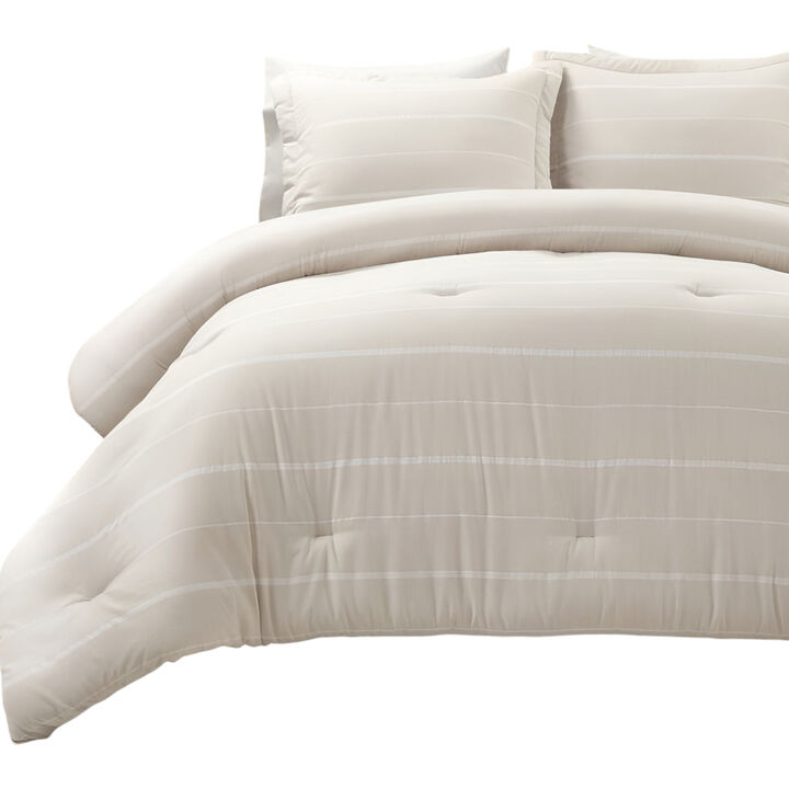 Lightweight 3 Piece Comforter Set with Stripe Design Soft Bedding for All Seasons