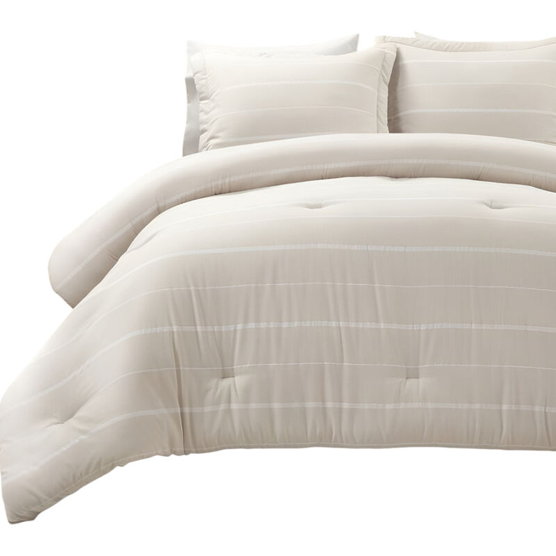 Lightweight 3 Piece Comforter Set with Stripe Design Soft Bedding for All Seasons