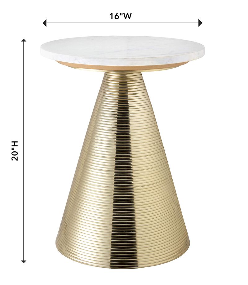 TOV Furniture Tempo Modern Round Marble Side Table, 16", Gold, White image number 2