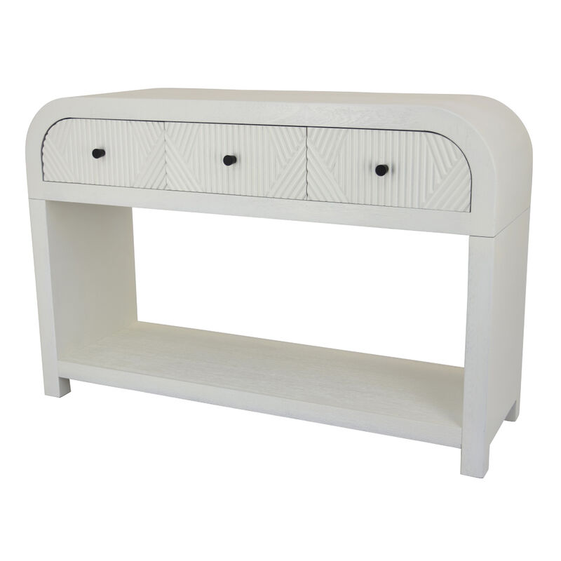 Jack Console Table, White Wood, 3 Drawers and Bottom Shelf, 47 Inch image number 2