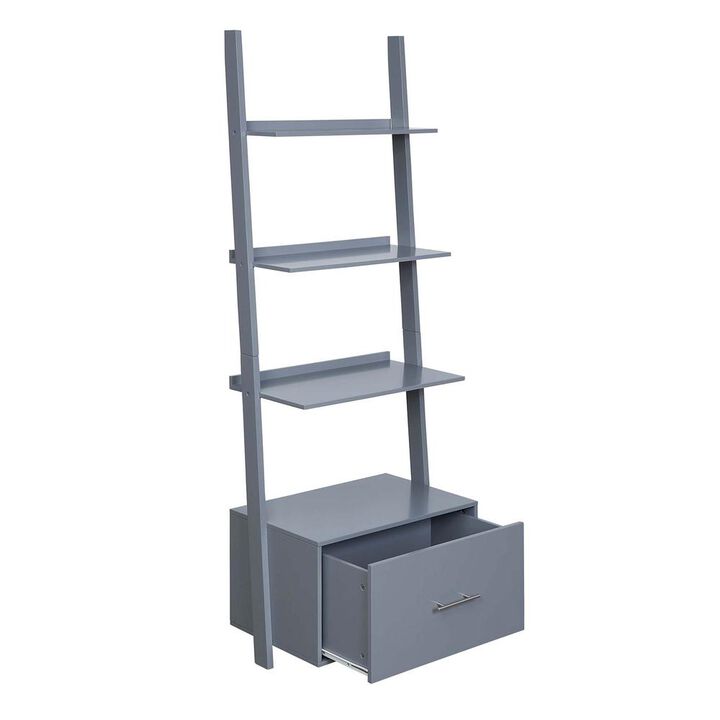 Convenience Concepts American Heritage Ladder Bookshelf with File Drawer, Gray