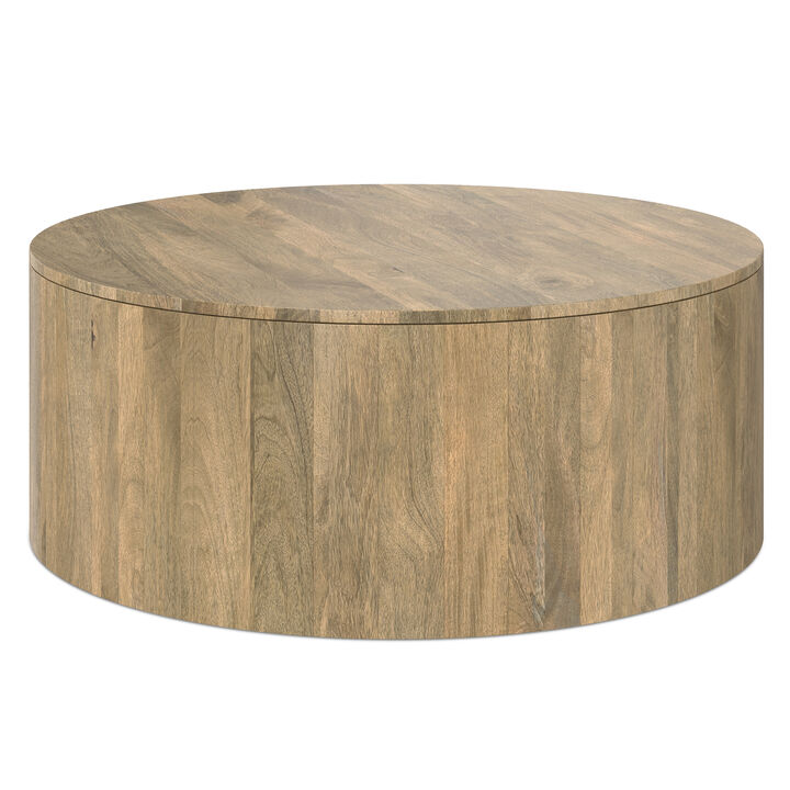 Millbury SOLID MANGO WOOD 36 inch Wide Round Contemporary Drum Coffee Table in Briarsmoke, Fully Assembled