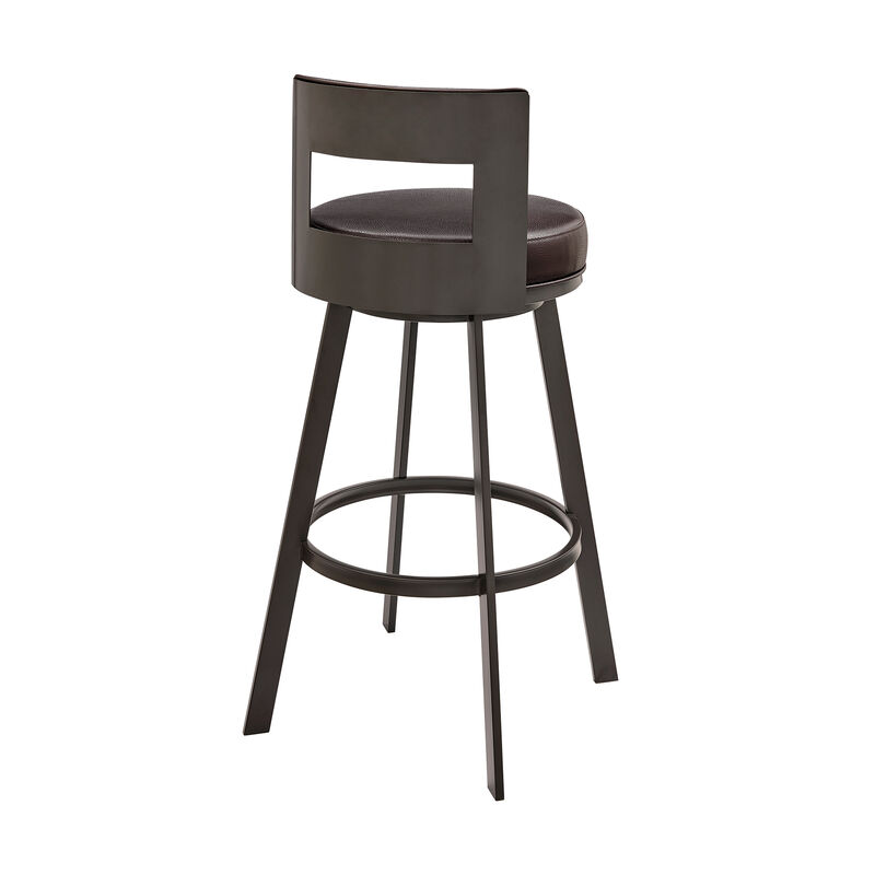 Lynof Swivel Stool in Silver Metal with Grey Faux Leather