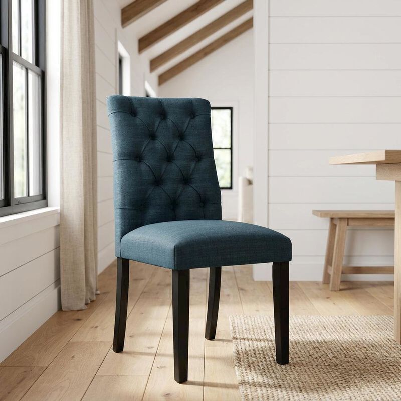 Button-Tufted Upholstered Fabric Parsons Chair, White image number 3