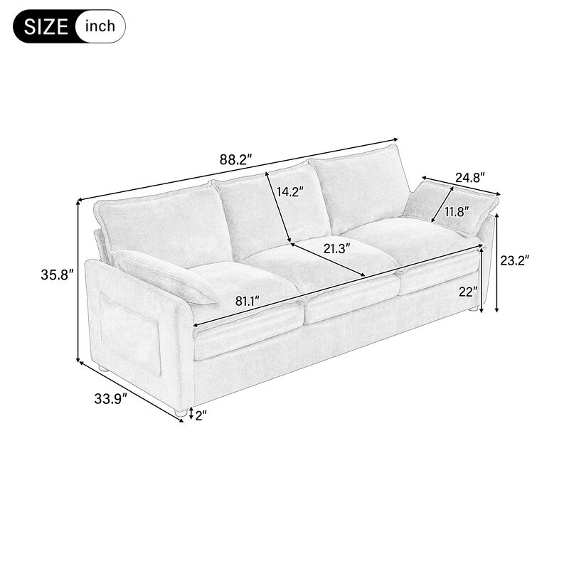 Merax Faux Fur 3-Seater Sofa with Double-Layer Cushion image number 3