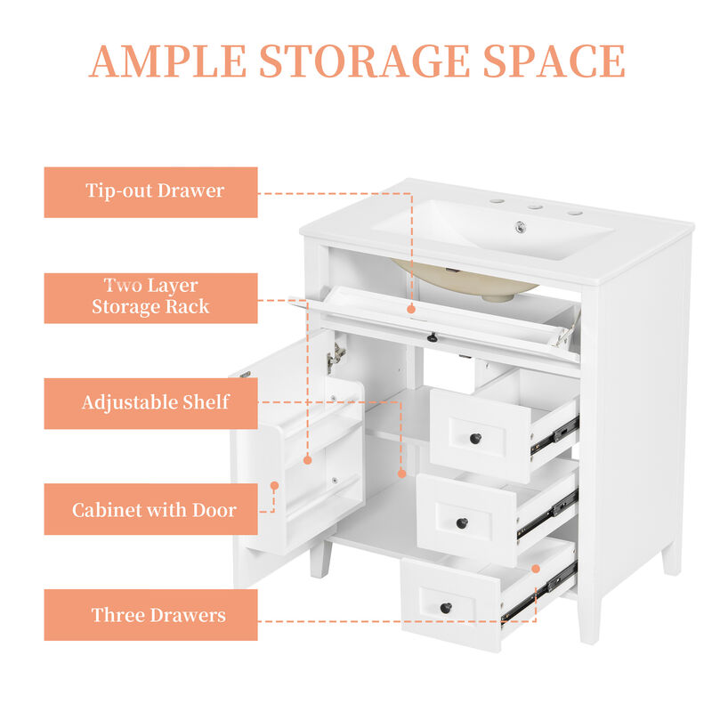Merax Bathroom Storage Vanity with Left Adjustable Shelving Cabinet & 3 Right Smooth-Glide Drawers image number 5