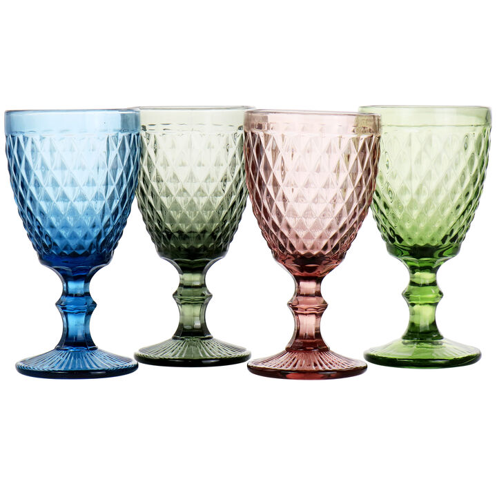 Gibson Home Rainbow Hue 4 Piece Glass Goblet Set in Assorted Colors