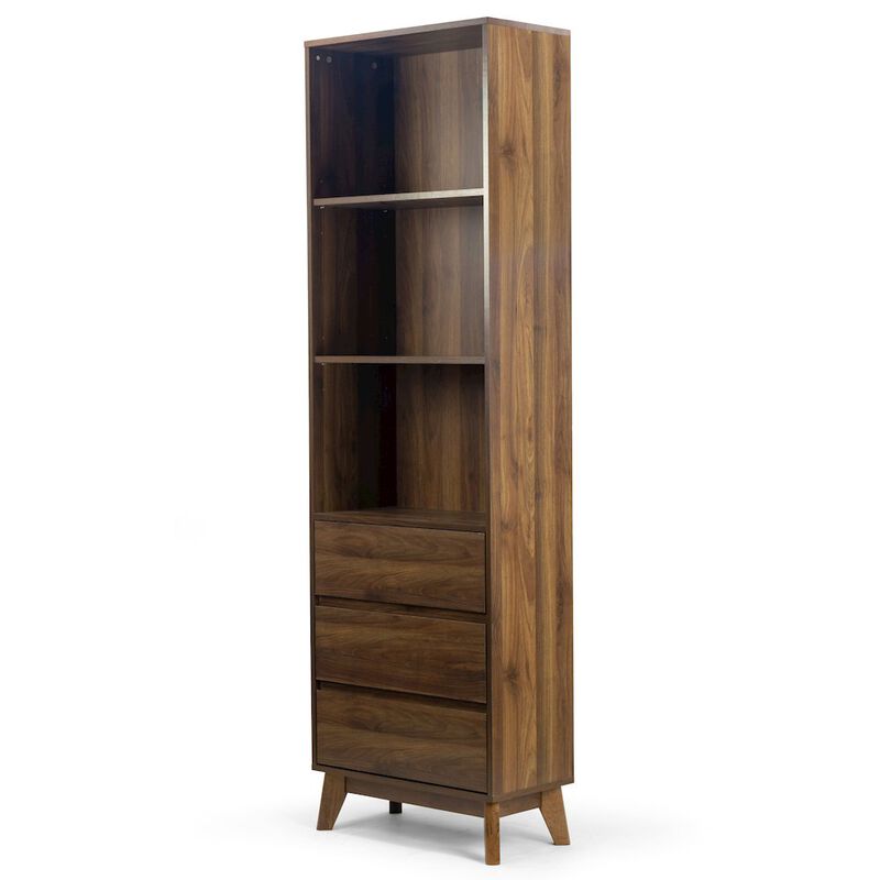 Glamour Home Anson Bookcase Display Shelf Media Tower with Drawers