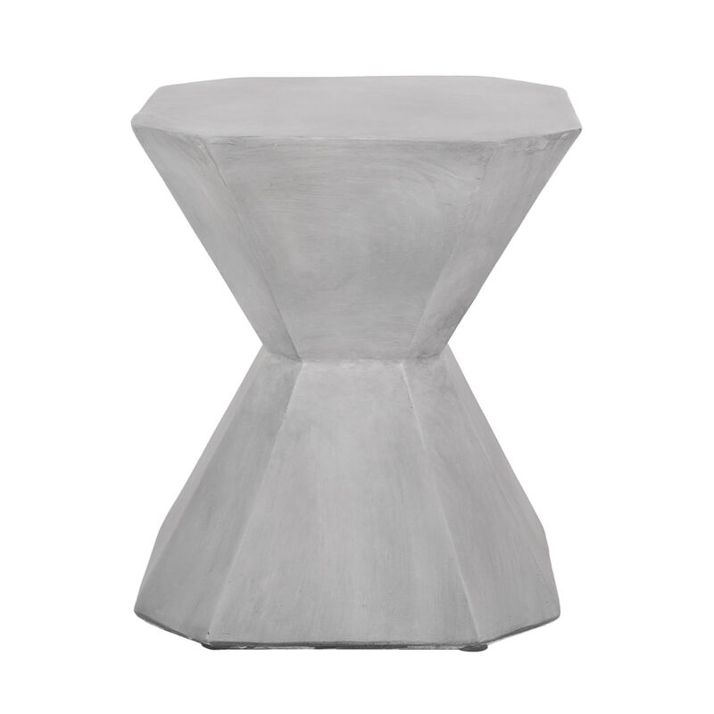 Outdoor End Table, Modern Hourglass Shape, 17 Inch, Natural Concrete - Benzara