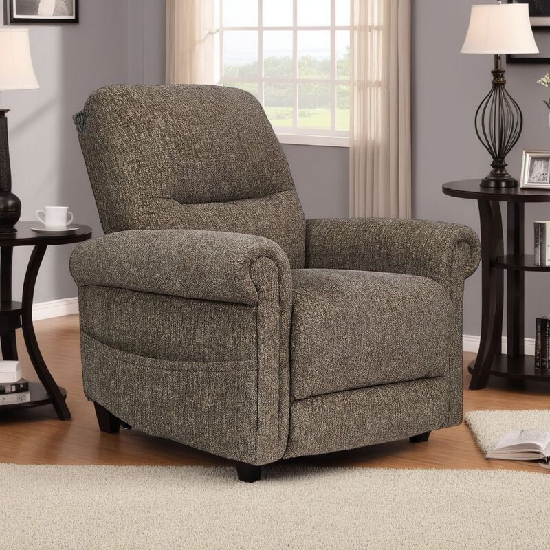 Auro Power Lift Recliner Chair, Heat Massage, Taupe Brown Polyester - Benzara