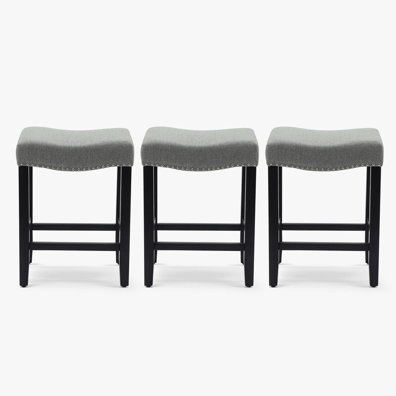 WestinTrends 24" Upholstered Saddle Seat Black Counter Stool (Set of 3)