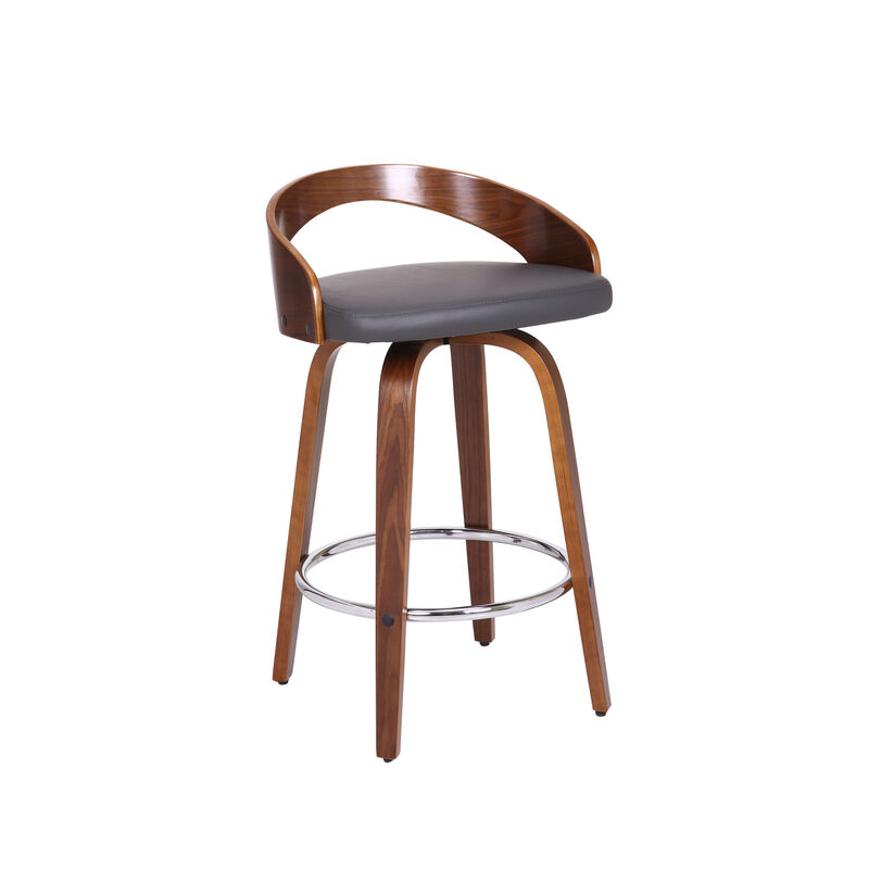HomeRoots 26" Gray And Brown Faux Leather And Fabric And Iron Low Back Counter Height Swivel Bar Chair image number 2