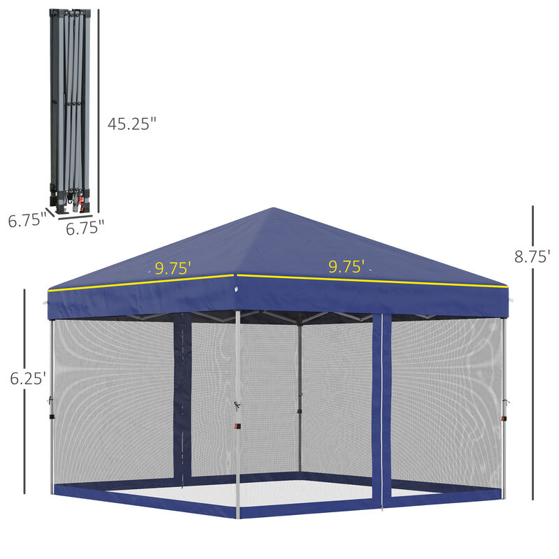 Outsunny 10' x 10' Pop Up Canopy Tent, Tents for Parties with Wheeled Carry Bag, Screen House Room, Height Adjustable Portable Gazebo, for Outdoor, Garden, Patio, Blue