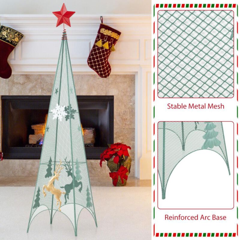 Hivvago 3/3.5/4 Feet Set of 3 Tower Shaped Christmas Trees with Removable Star Toppers